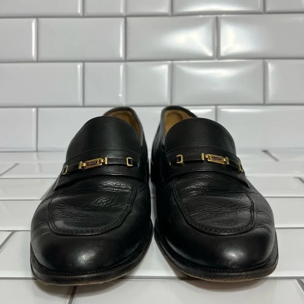 Bally Loafers Men’s Dress Shoes Black Leather Slip On’s Size 8